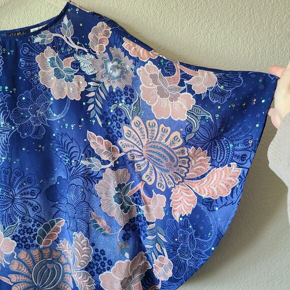 Bob Mackie Wearable Art Sheer Poncho‎ Top XS Women Sequin Blue Floral Fairy - Picture 2 of 10